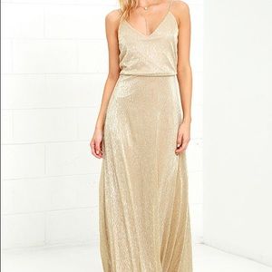 NWT Lulu’s Long Floorlength Gold Dress